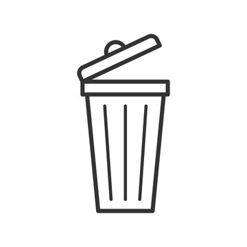 Black isolated outline icon of dust bin on white background. Line Icon of bin for trash.