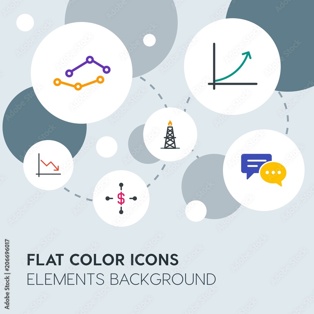 Poster business, industry, charts flat vector icons and elements background with circle bubbles networks.mu