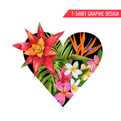 Love Romantic Floral Heart Spring Summer Design with Pink Plumeria Flowers for Prints, Fabric, T-shirt, Posters. Tropical Botanical Background for Valentines Day. Vector illustration
