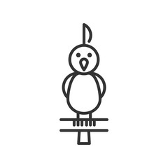 Black isolated outline icon of parrot on white background. Line Icon of bird.