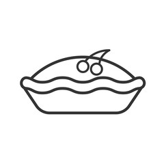Black isolated outline icon of pie with cherry on white background. Line Icon of berry pie.