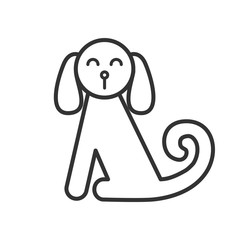 Black isolated outline icon of sitting dog on white background. Line Icon of dog.
