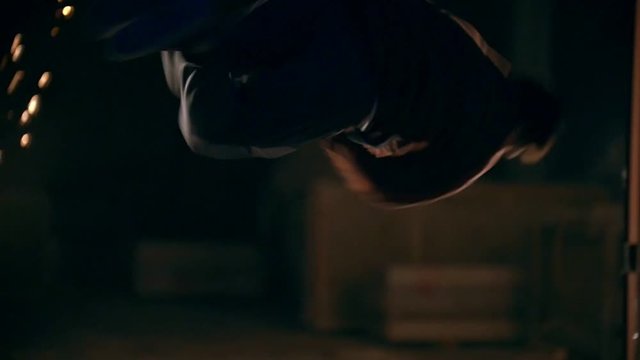 Triking movement, kick in the air, lights light, slow-motion