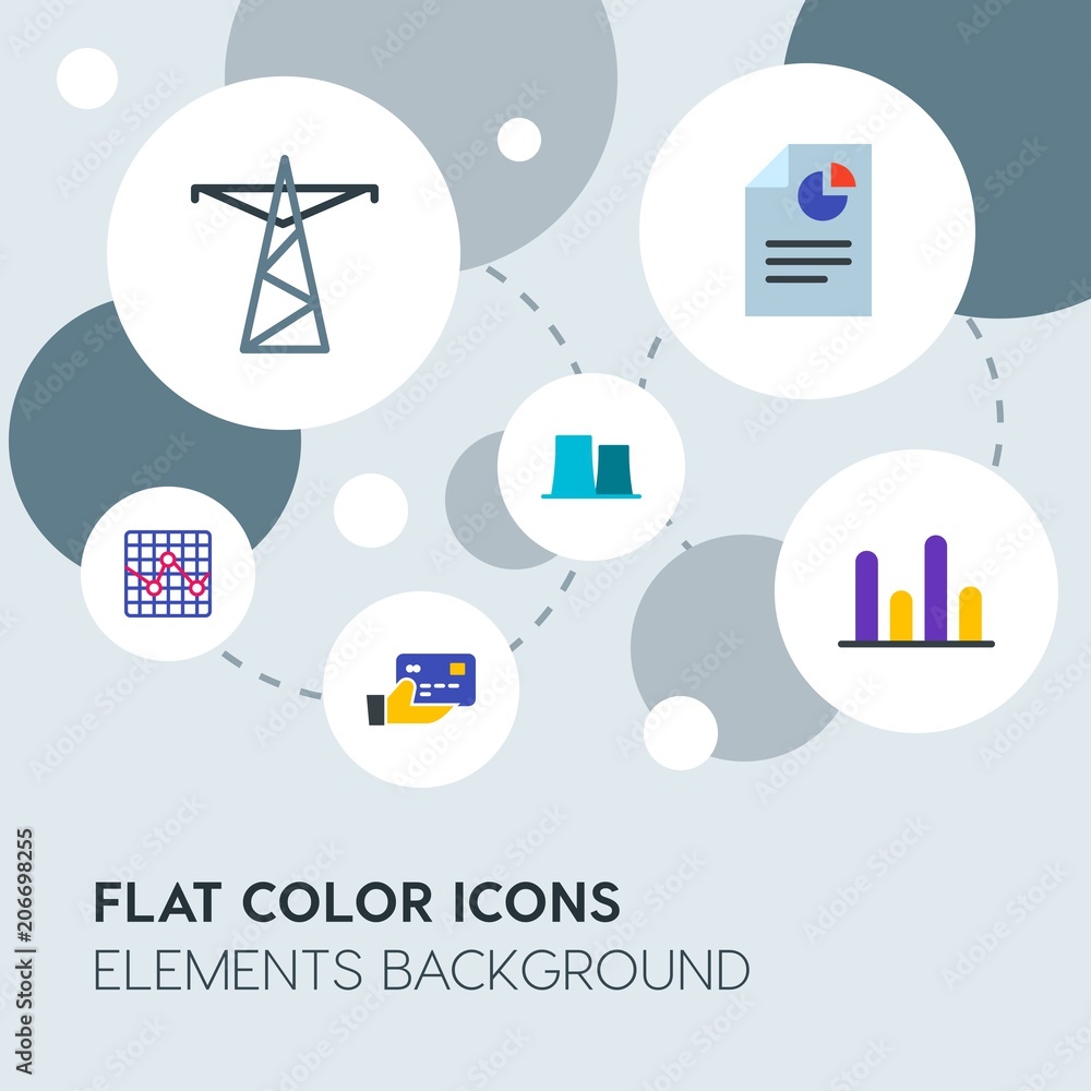 Aufkleber business, industry, charts flat vector icons and elements background with circle bubbles networks.mu