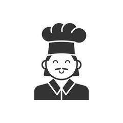 Black isolated silhouette of cook on white background. Line Icon of portrait of chef.