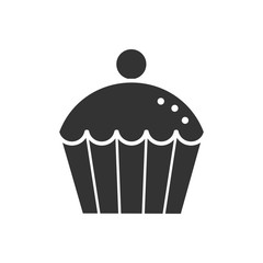 Black isolated silhouette of cupcake with berry on white background. Icon of muffin.