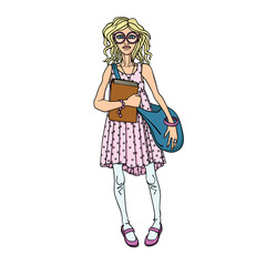 Vector image of a girl in glasses with a book