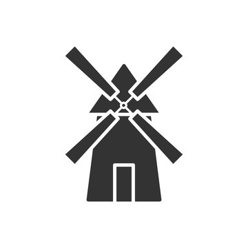 Black isolated silhouette of mill on white background. Icon of windmill.