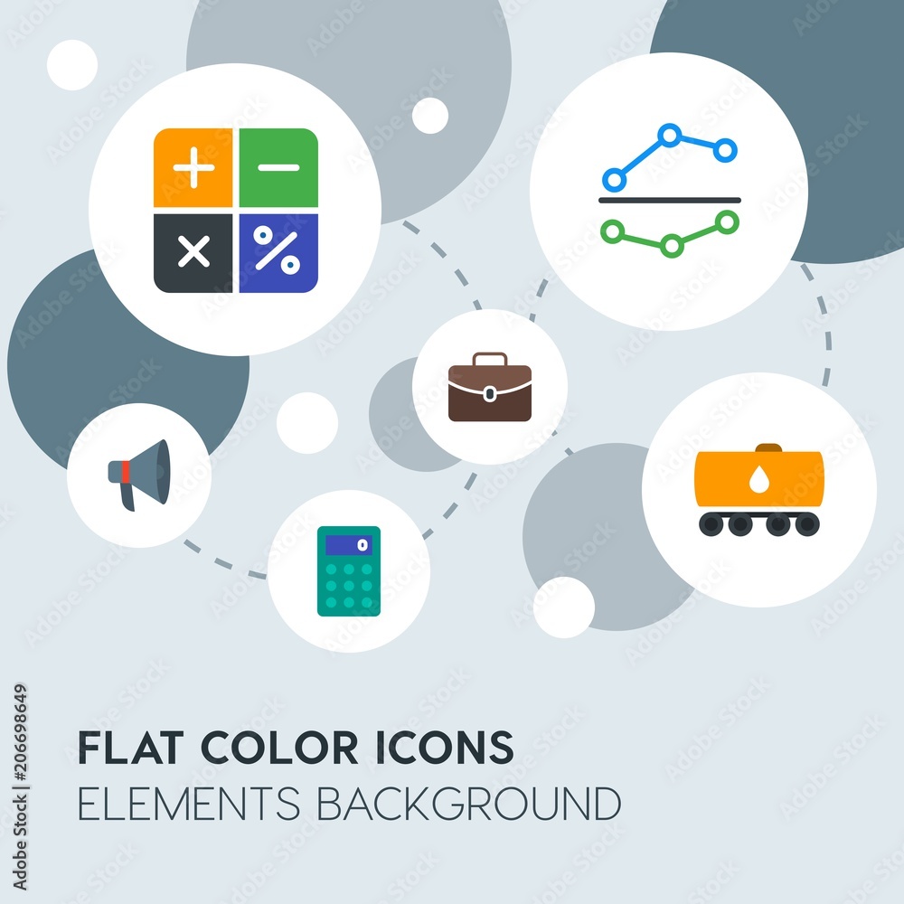 Poster business, industry, charts flat vector icons and elements background with circle bubbles networks.mu