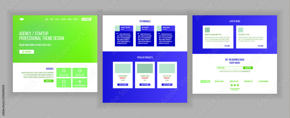 Wall mural website page vector. business agency. web page. design front end site scheme. landing template. prot