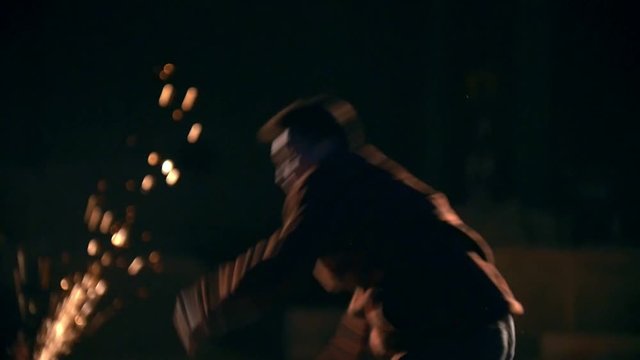 The guy does one somersault forward and two with a turn back, night city