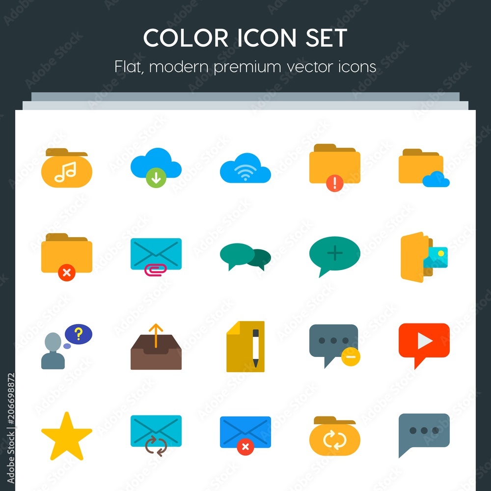 Aufkleber modern simple set of cloud and networking, chat and messenger, folder, email vector flat icons. cont