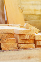 pine planks at the construction site