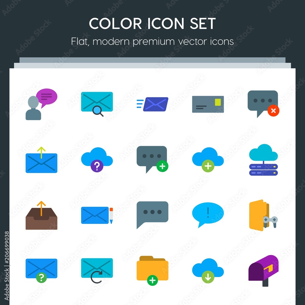 Aufkleber modern simple set of cloud and networking, chat and messenger, folder, email vector flat icons. cont