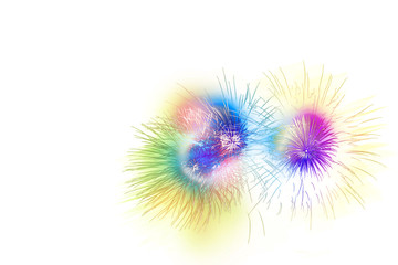 Beautiful colorful isolated firework display for celebration happy new year and merry christmas on white background