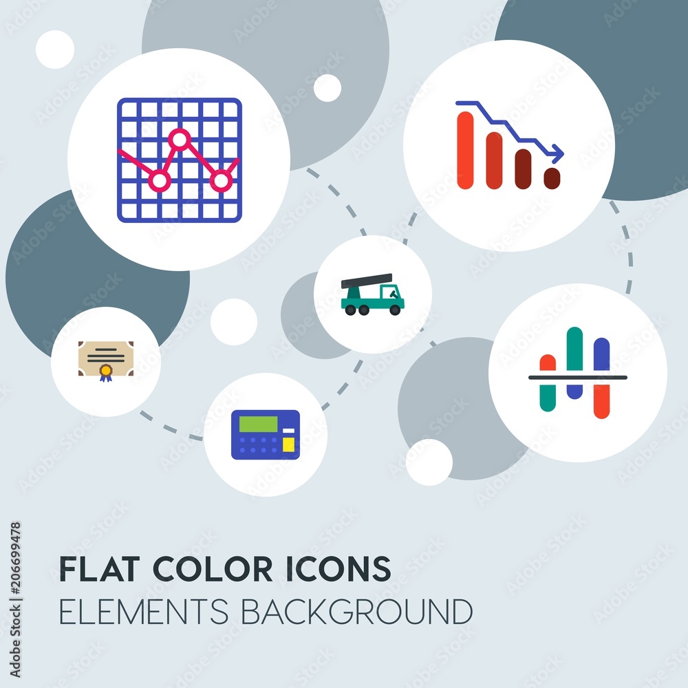 Aufkleber business, industry, charts flat vector icons and elements background with circle bubbles networks.mu