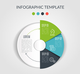 Circle chart infographic template with 3 steps for presentations, advertising, layouts, annual reports. Vector illustration