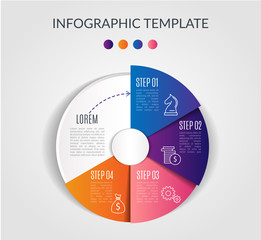 Colorful circle chart infographic template with 4 options for presentations, advertising, layouts, annual reports. Vector illustration