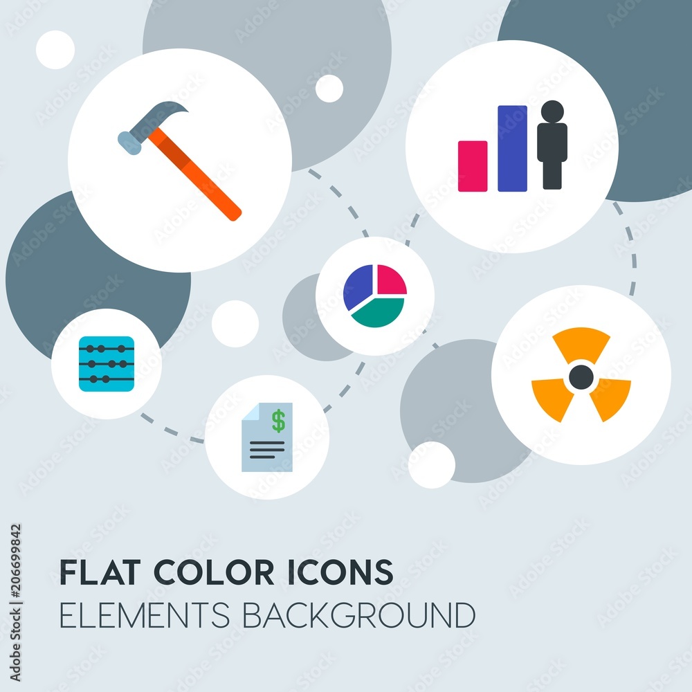 Poster business, industry, charts flat vector icons and elements background with circle bubbles networks.mu