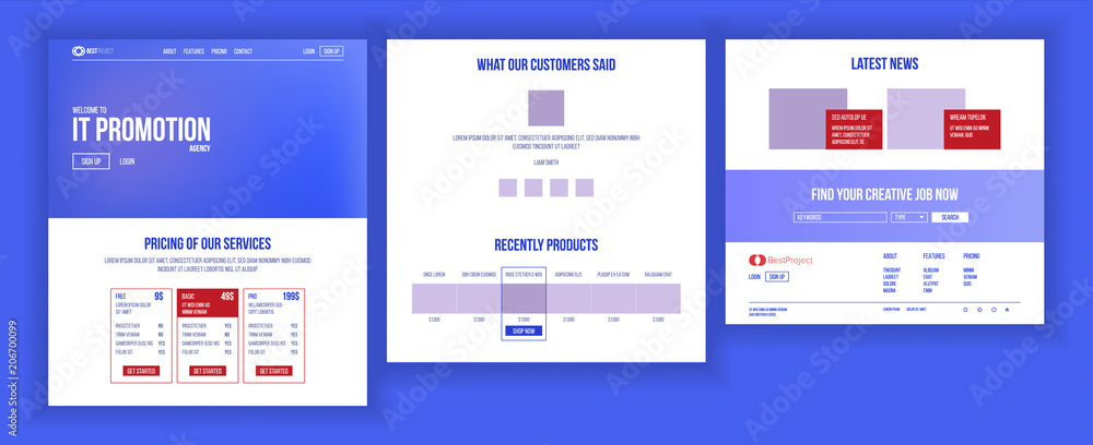 Wall mural website design template vector. business technology. landing web page. modern online servises. promo