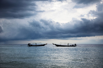 boats in sea with storm weather. Thailand