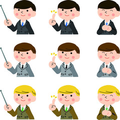 Pointing male office worker set