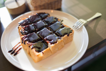 Black chocolate on bread