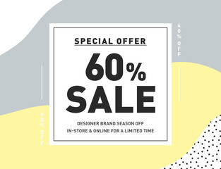 60% OFF Special Offer Sale. Creative Vector Design Template for Newsletter, Banner, Coupon, Flyer. Series of Pastel Color Sale Discount Promo Stickers. 60% Price OFF Discount Promotion Banner Design.