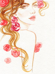 beautiful woman. fashion illustration. watercolor painting