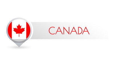 Fototapeta na wymiar Canada flag. Circle flag button in the map marker shape. Canadian country icon, badge or banner. Vector illustration.