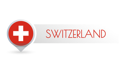 Obraz premium Switzerland flag. Circle flag button in the map marker shape. Swiss country icon, badge or banner. Vector illustration.