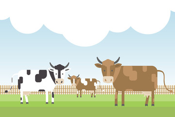 Vector background with cows and fence.
