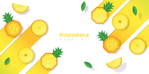 Fresh pineapple fruit background in paper art style , vector , illustration