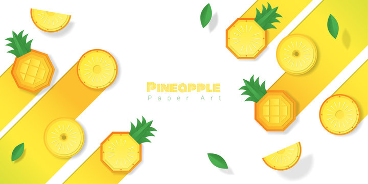 Fresh pineapple fruit background in paper art style , vector , illustration