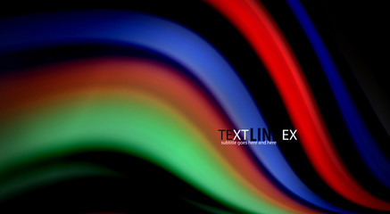 Fluid rainbow colors on black background, vector wave lines and swirls