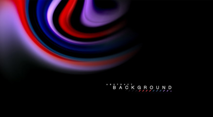 Fluid rainbow colors on black background, vector wave lines and swirls