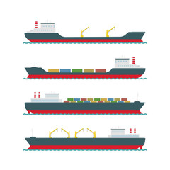 Vector set  cargo ships on white background.