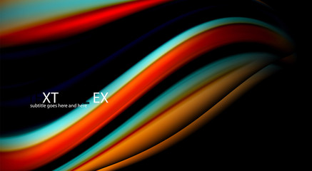 Fluid rainbow colors on black background, vector wave lines and swirls