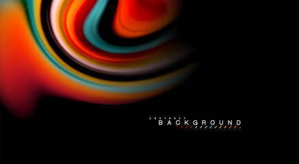 Fluid rainbow colors on black background, vector wave lines and swirls