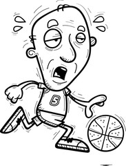 Exhausted Cartoon Senior Basketball Player