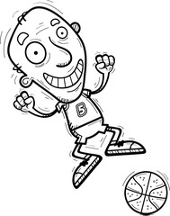Cartoon Senior Basketball Player Jumping