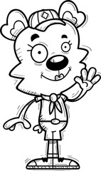 Cartoon Female Bear Scout Waving