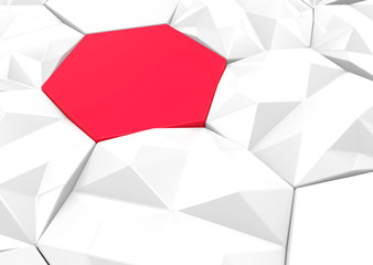 3d rendering. Red hexagon surrounded by other white background.