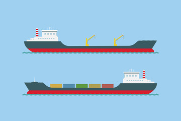 Vector cargo ship on a blue background.