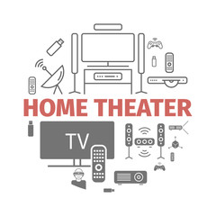 Home theater web banner. House technology. Vector illustration.