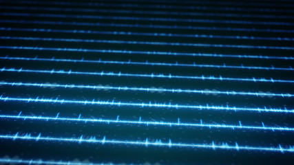 Blue digital audio waves on screen