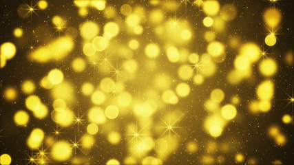 Yellow blurred lights and sparkling particles