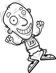 Cartoon Senior Track Athlete Jumping
