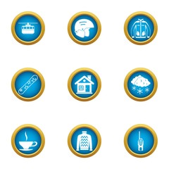 Winter afternoon icons set. Flat set of 9 winter afternoon vector icons for web isolated on white background