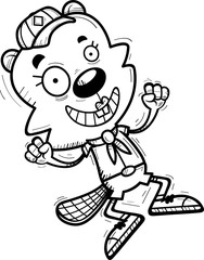 Cartoon Female Beaver Scout Jumping
